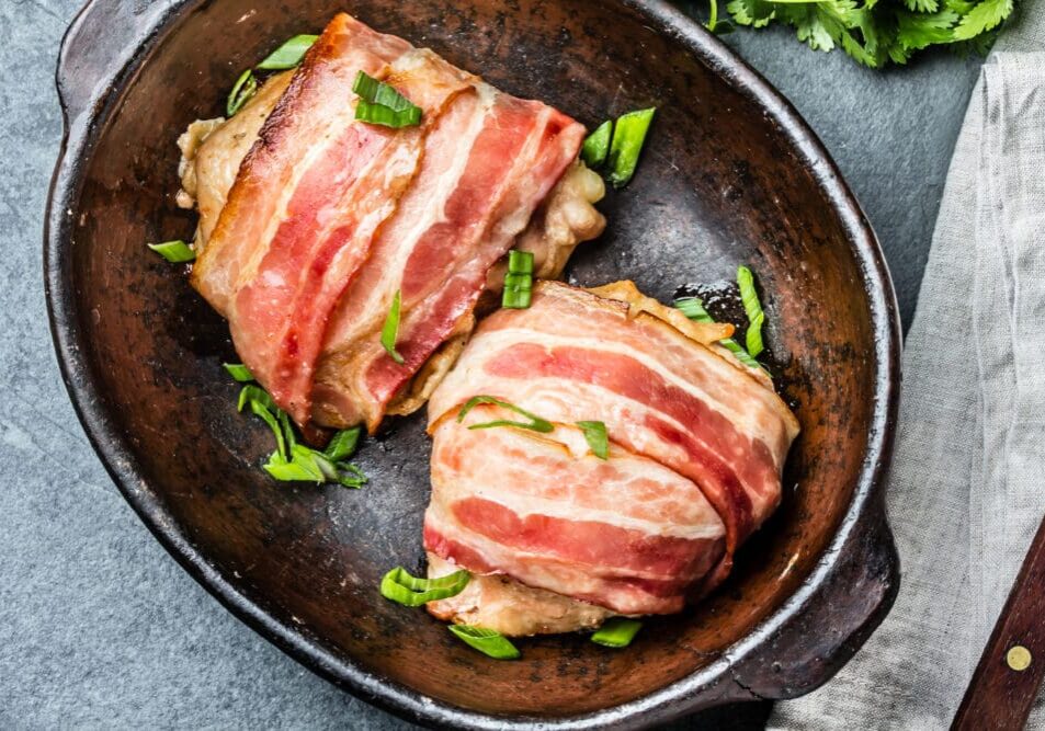 Bacon-wrapped chicken thighs