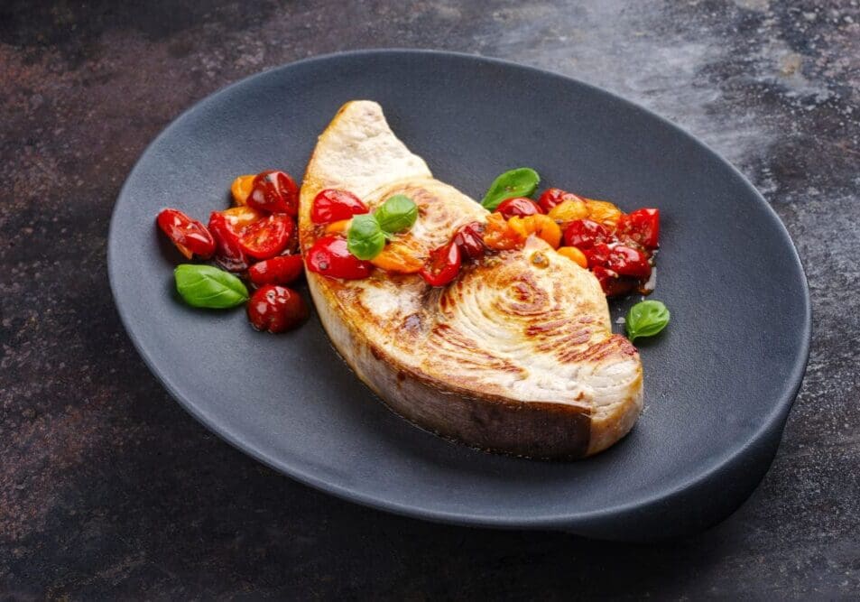 pan-seared shark steaks